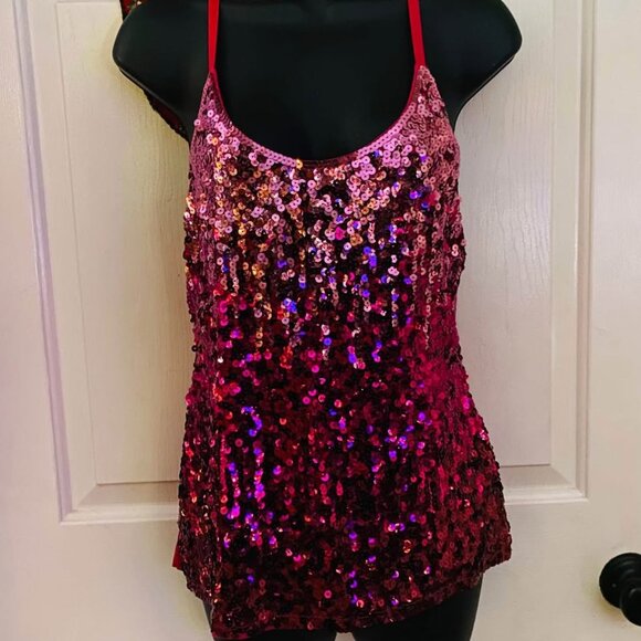 Pink sequin camisole tank top.  Sz. Small, hombre with racer back. New with tags - Picture 1 of 4